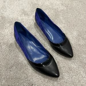 Tahari Women's Mini Wedge Heels Blue Suede Black Leather Shoe‎ Size 8M